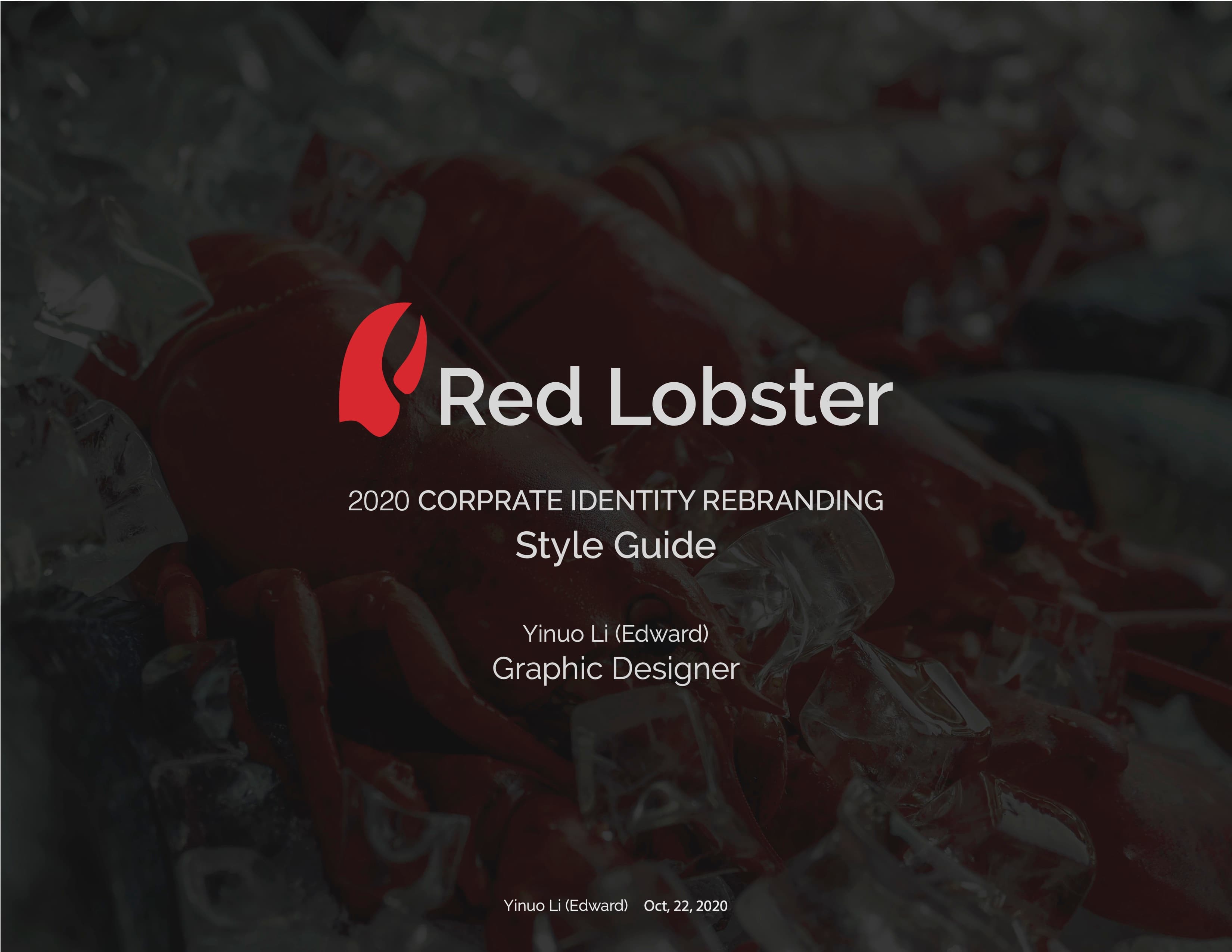 The style guide cover — the rebranded mark over brand photography of lobster on ice