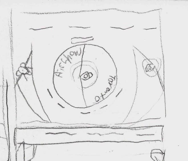 Pencil sketch of a circular roundel badge concept for the pass