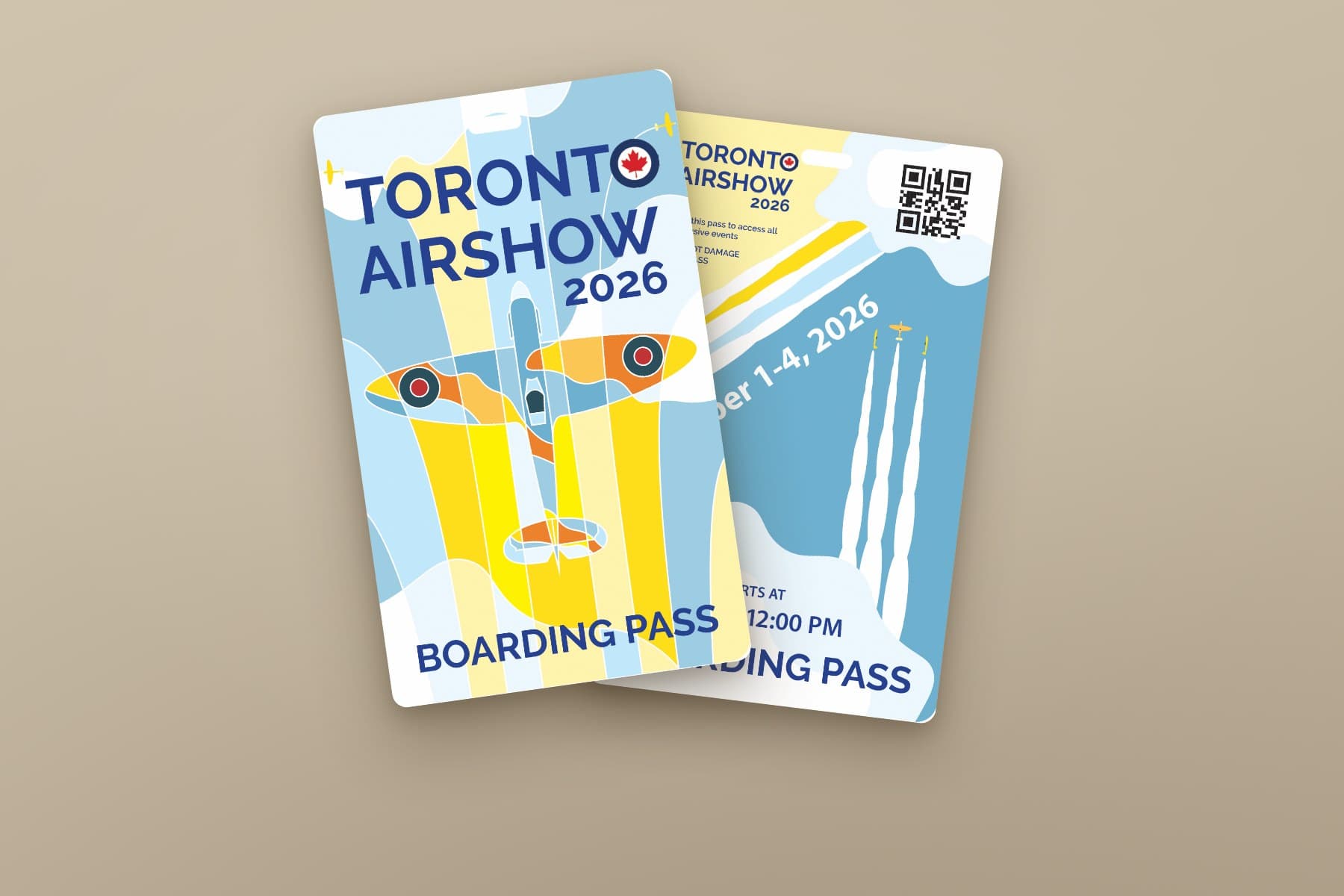 The 2026 event pass, front and back — the 2020 design carried forward with only the dates re-set