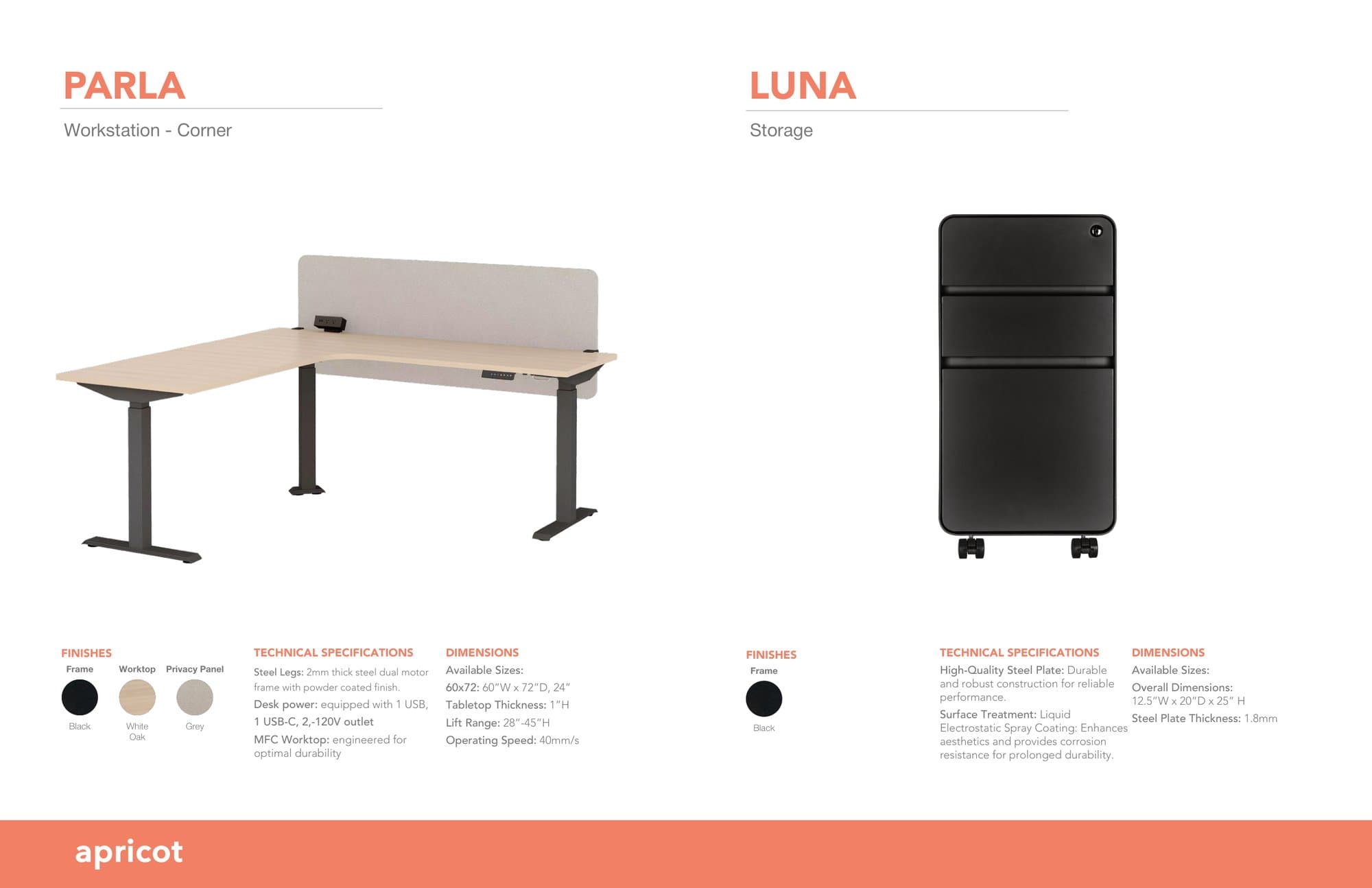 Parla corner workstation and Luna storage