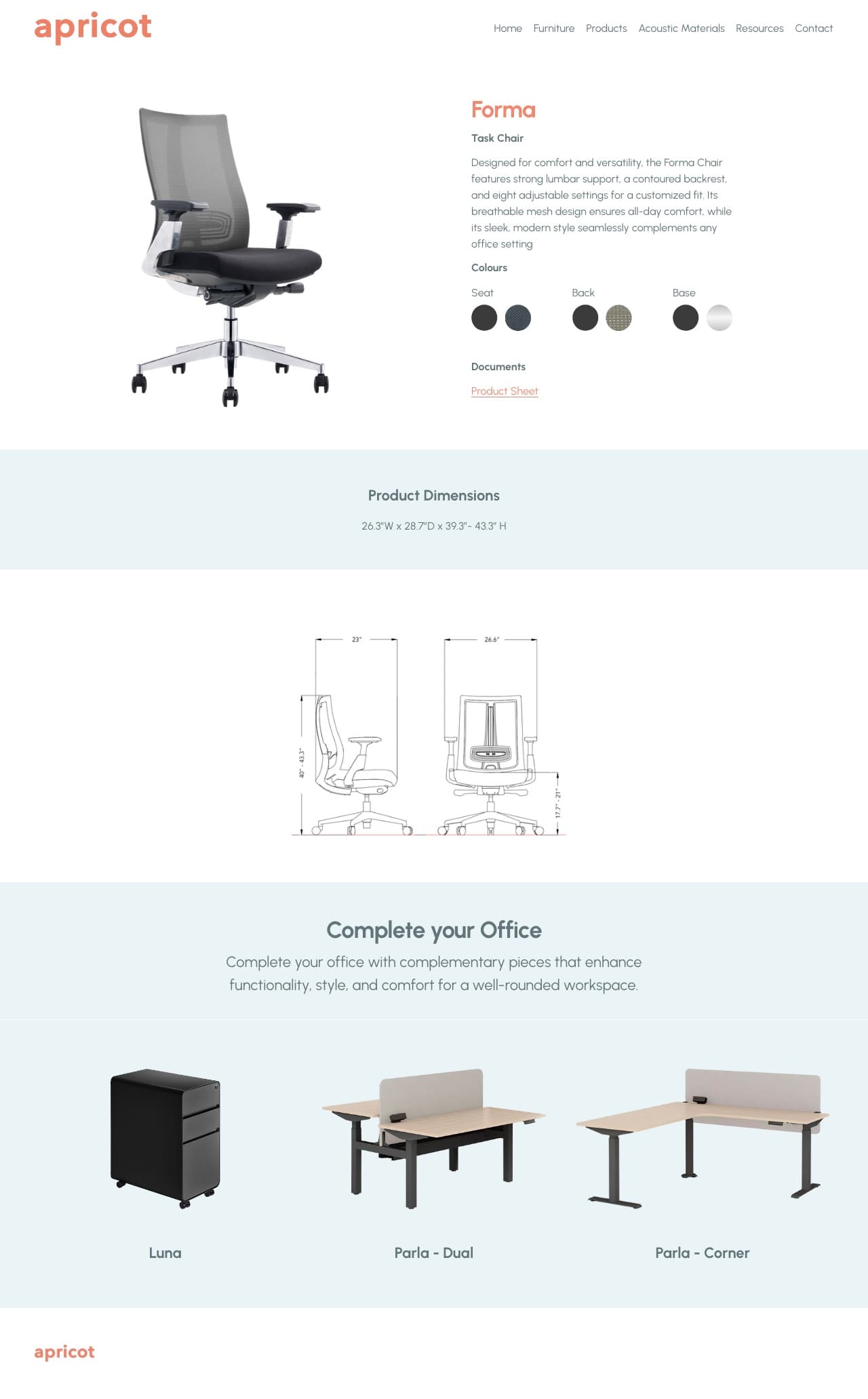 Apricot Forma product page, full page