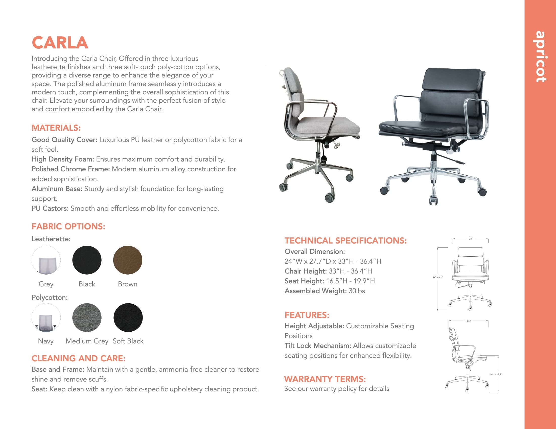Carla chair product sheet