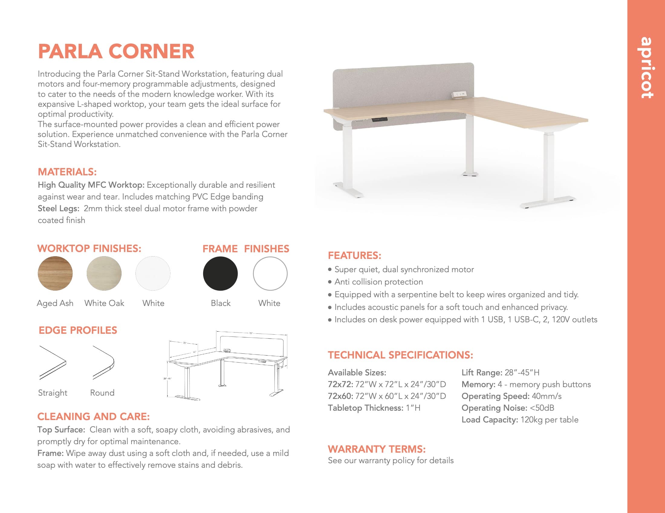 Parla Dual desk product sheet