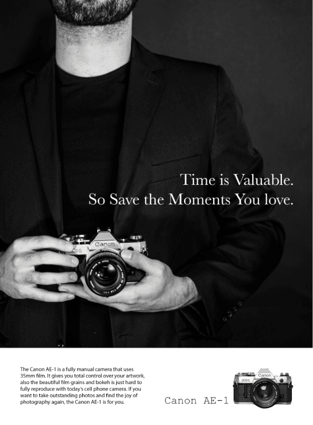 Canon AE-1 advertisement for Time readers