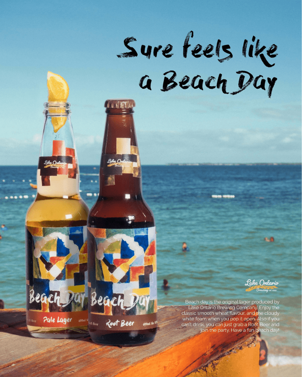 Magazine advertisement featuring the lager and the root beer together