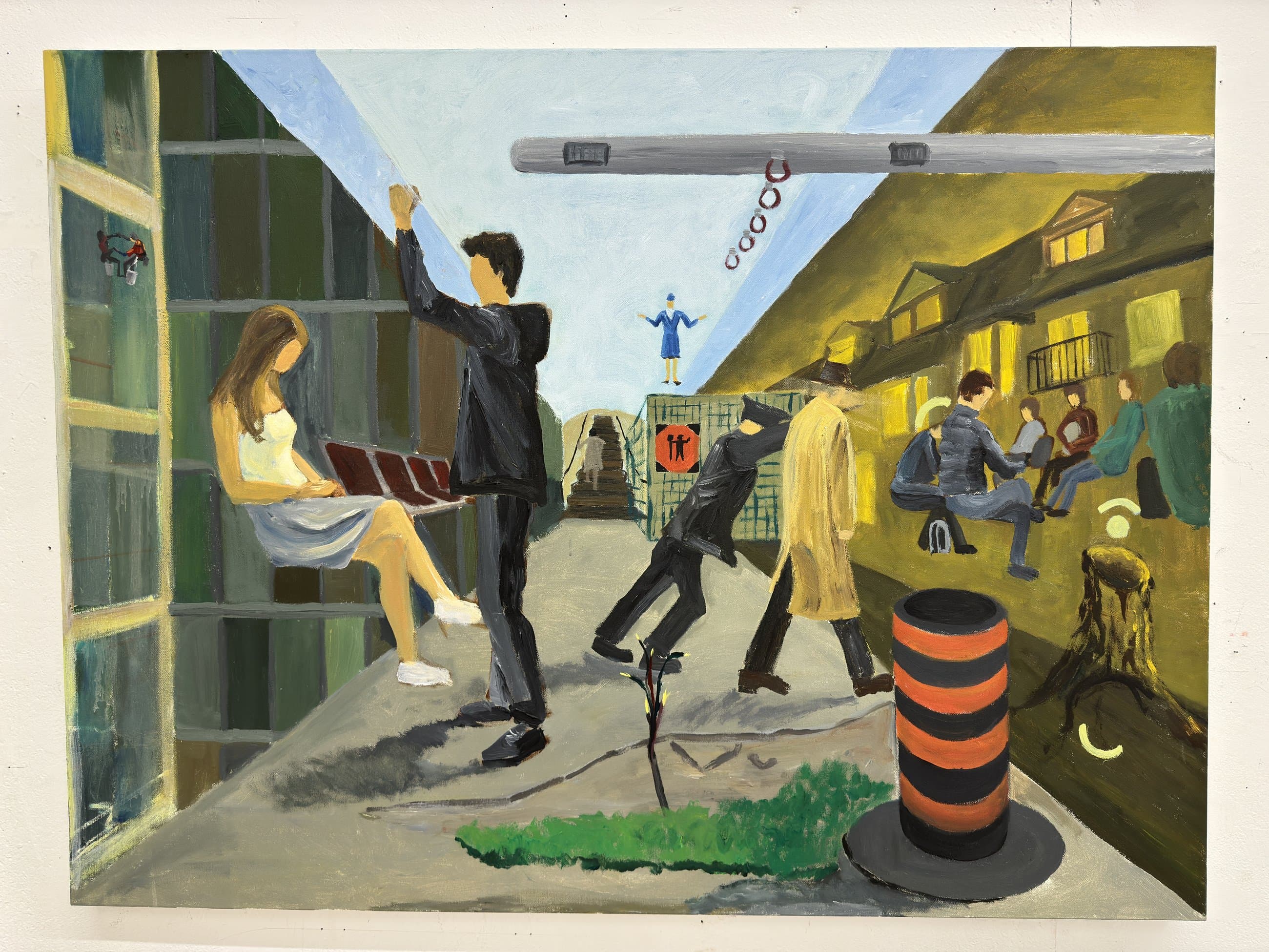 Underground — a falling figure in a subway scene